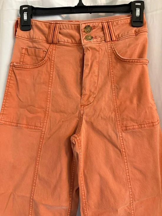 Pilcro Anthropologie Wide Leg Crop Pants Orange Utility High Rise 25 - Picture 4 of 12
